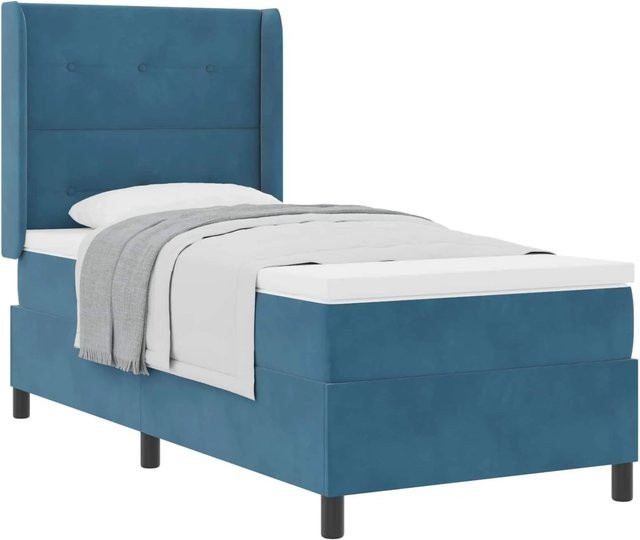 vidaXL Boxspringbett mit Matratze und Kopfteil in Blau, Samt, B/T/H: 100 x 200 x 128 cm - Bild 1