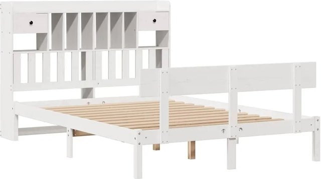 vidaXL Massivholzbett aus Kiefer mit Kopfteil und Regal in Weiß - Bild 1