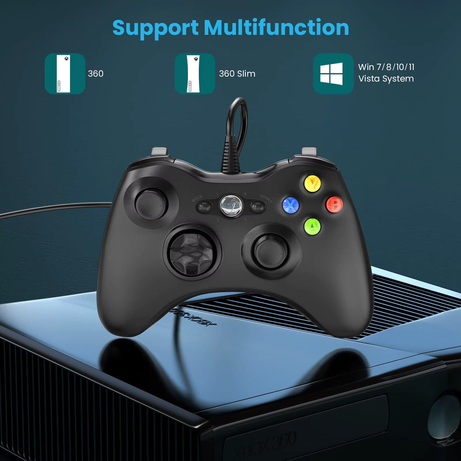 Turpow Kabelgebundenes Gamepad mit Dual-Vibration und Turbo-Funktion für Xbox 360, Xbox 360 Slim und PC in Schwarz und Weiß - Bild 2