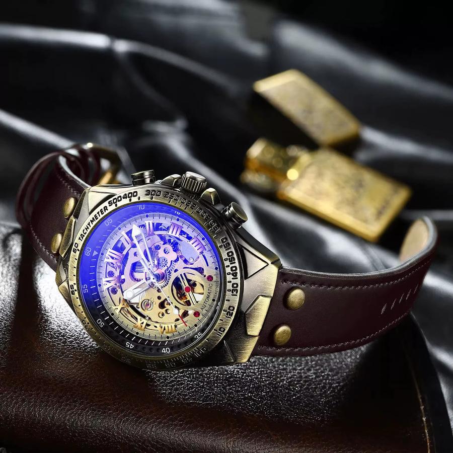BINBOND Armbanduhr Automatik, Leder, Herren, Kristall Glas, Rund - Bild 2