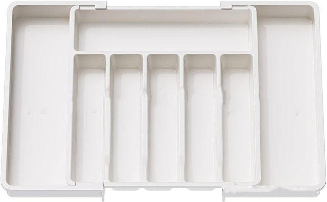 SEEQS Besteckschubladen-Organizer aus Kunststoff, erweiterbares Utensilienfach mit Trennern, Schwarz, Weiß, Grau, B/T/H: 38,0 x 33,5 x 5,0 cm - Bild 1