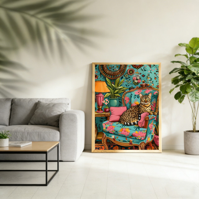Bengal Cat Wandkunst von SHENCHEN – Maximalistischer Kunstdruck mit Leoparden-Motiv in Mehrfarbig, Rechteckig - Bild 1