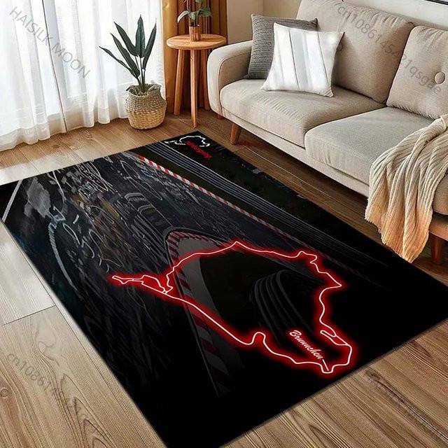 UQIDEHOME Nürburgring F1 Internationale Rennstrecke Teppich, Schwarz, Rutschfest und Waschbar, B/T: 80 x 50 cm - Bild 1