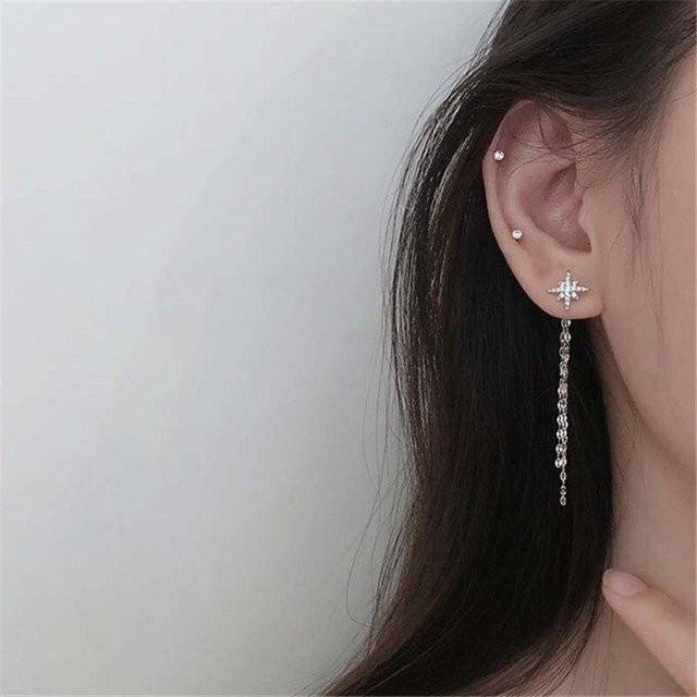Ohrring 925 Sterling Silber, Quaste, Stern, Tropfen, Damen, grau - Bild 1