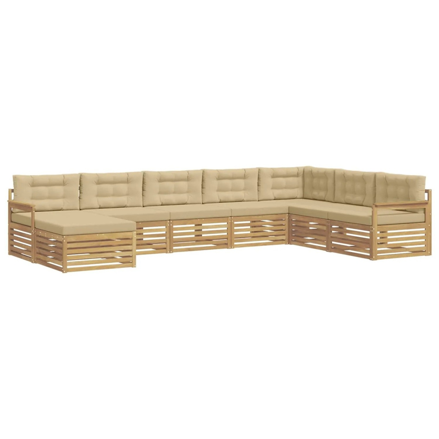 vidaXL Outdoor-Sofagarnitur aus Akazienholz in L-Form mit Kissen, 8-teilig, Weiß und Beige - Bild 2