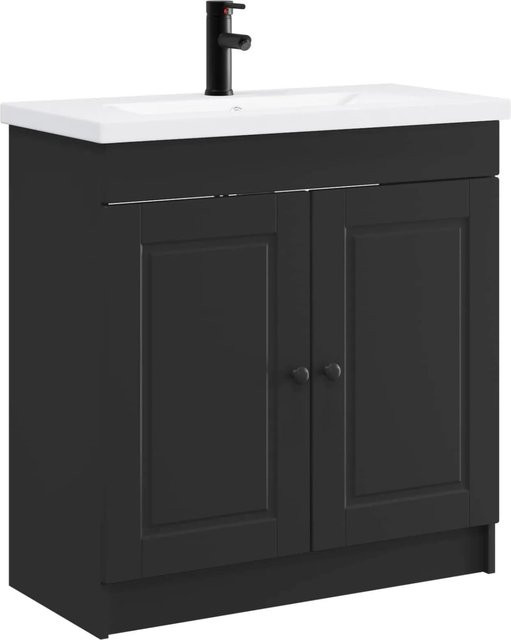 vidaXL Badezimmermöbel-Set Schwarz Modern mit Schrank und Regalfächern, B/T/H: 56 x 37,5 x 81 cm - Bild 1