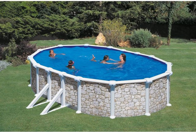 Sunfun Stahlwand Pool-Set Venezia in Stein-Dekor, oval, Blau, B: 610 cm, T: 375 cm, H: 120 cm - Bild 1