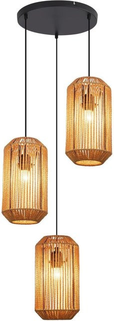 NETTLIFE Pendelleuchte aus Rattan und Metall in Schwarz, Retro-Design, Durchmesser: 25 cm - Bild 1