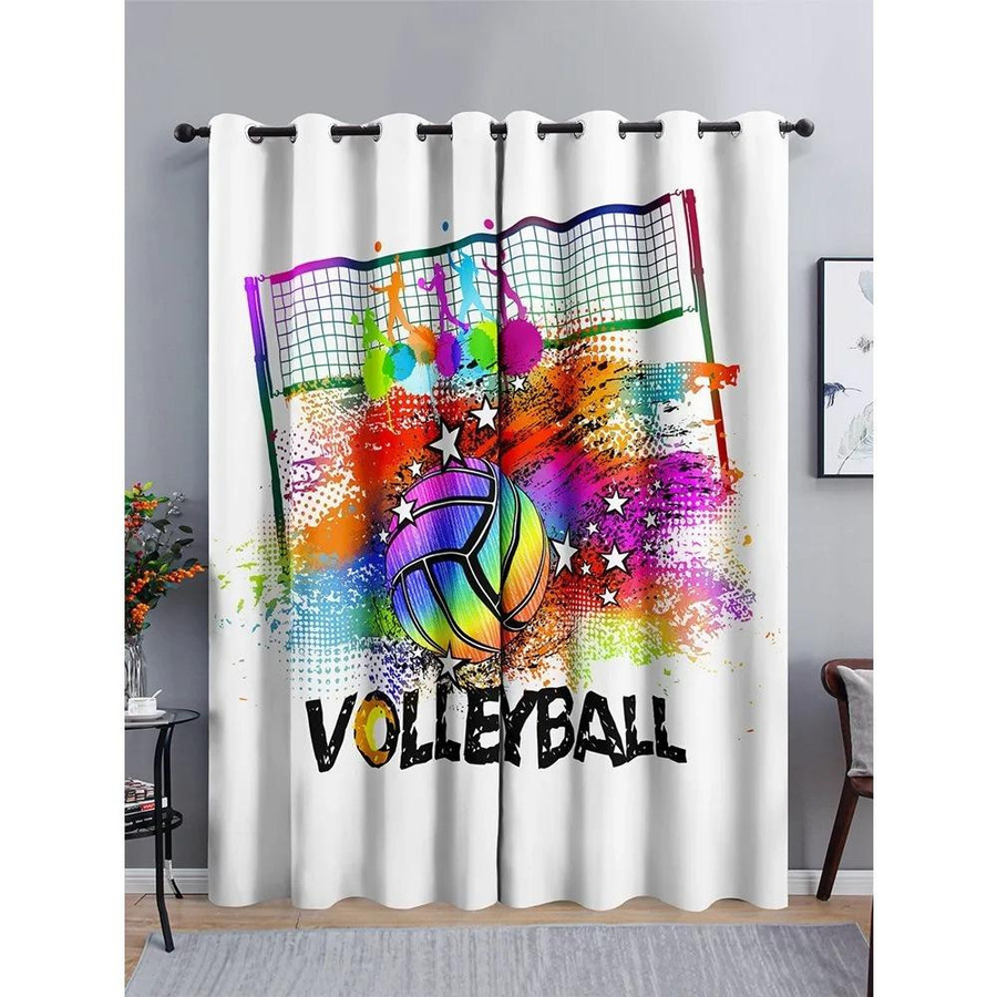 2er-Set Fußball Graffiti Kinder Vorhänge aus Polyester mit Haken, halbtransparentes Design für Wohnzimmer und Schlafzimmer, B: 60 cm x H: 60 cm - Bild 2