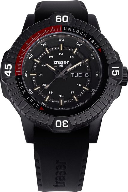Traser Herrenuhr, Quarz, Edelstahl, 46 mm, Schwarz, 10 ATM - Bild 1
