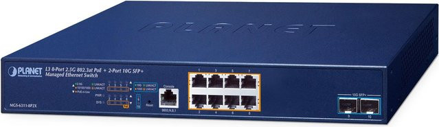 PLANET Layer 3 Managed Switch PLANET MGS-6311-8P2X mit 8-Port 2.5GBASE-T Ethernet und PoE in Blau (1U) - Bild 1