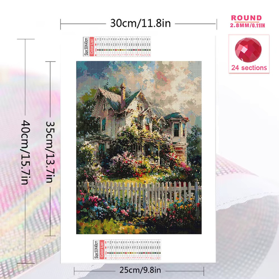 Momoart 5D DIY Diamant-Stickerei Haus-Landschaft mit runden Diamanten, Mehrfarbig, B/H: 30 x 30 cm - Bild 2