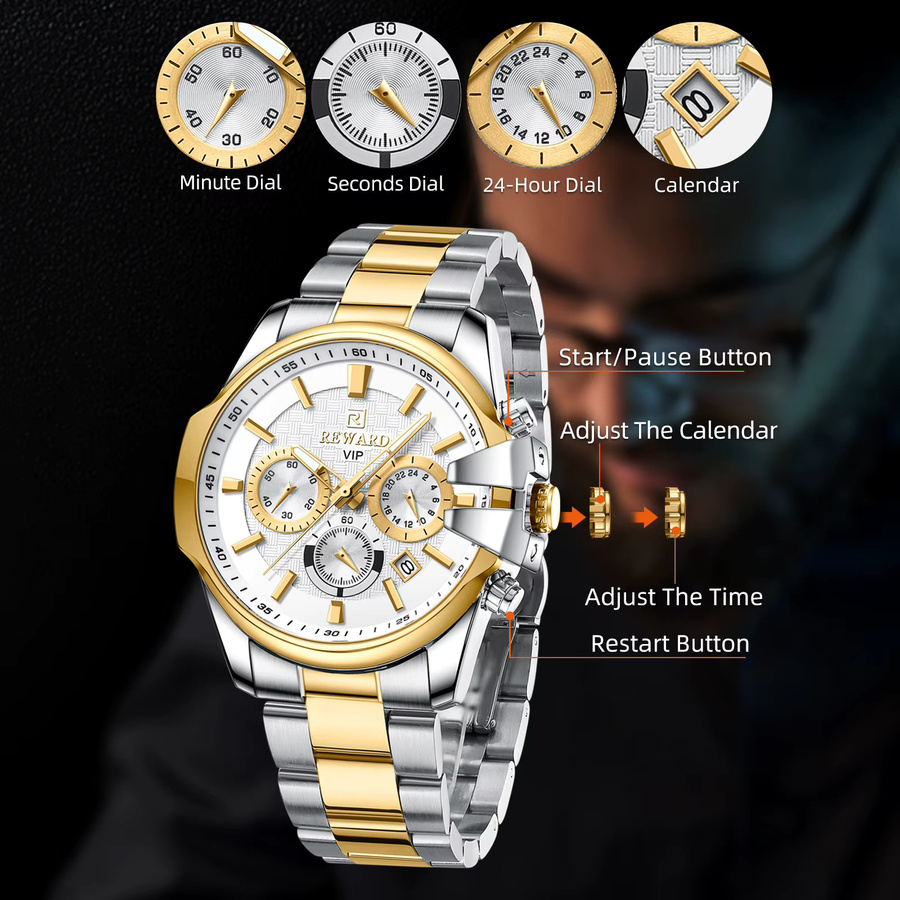 BELOHNUNG Armbanduhr Chronograph, Quarz, Edelstahl, Schwarz, Herren - Bild 5