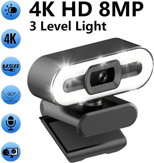 Tragbare Full HD 1080P Webcam mit Autofokus und Mikrofon sowie integriertem Licht in Schwarz für PC und Laptop zum Live-Streaming - Bild 1