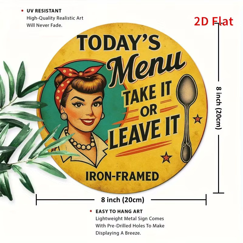 Potdemiel Vintage 1950er Retro Diner Menüschild mit Eisenrahmen und Take It or Leave It Design als Wandkunst - Bild 2
