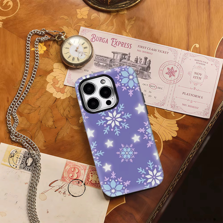 Lila Handyhülle mit Sternen und Schneeflocken für Apple iPhone 17 Pro Max Plus 16 15 14 13 12 11 mit doppellagiger Rückseite - Bild 3