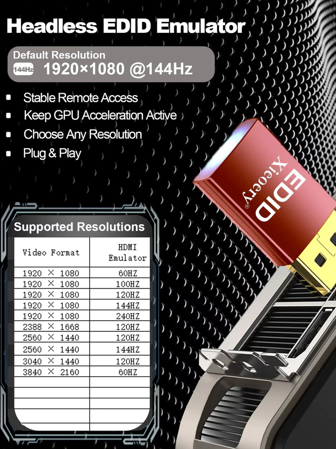 xieoery HDMI Dummy Plug Headless Dongle zur Unterstützung von Auflösungen bis 3840x1440@120Hz für Fernzugriff und GPU-Aufgaben - Bild 6