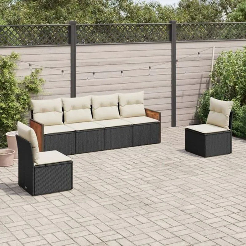 Vidaxl 6-tlg. Garten-Sofagarnitur aus Polyrattan mit Kissen in Schwarz und Beige - Bild 1