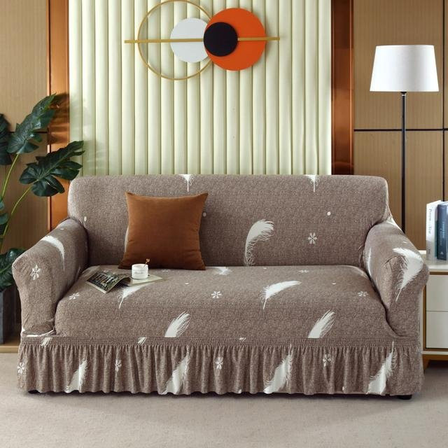 Housmife Weihnachtlicher Sofabezug mit Rüschen, bunt bedruckter Couchbezug aus Polyester, rutschfest und waschbar, Breite: 140 cm - Bild 1