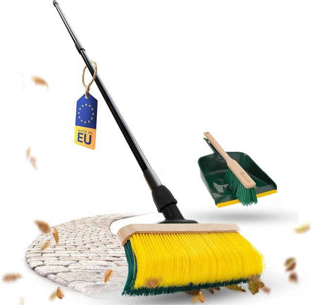 Novaliv Premium Krallenbesen mit Stiel 50 cm und Kehrgarnitur in Gelb für Garten und Outdoor - Bild 1