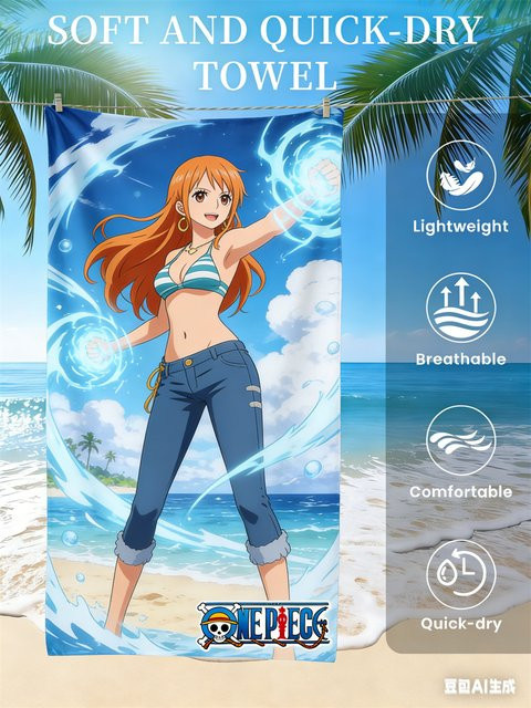 Bandai One Piece Nami Print Strandtuch, schnelltrocknend und atmungsaktiv, mehrfarbig - Bild 1