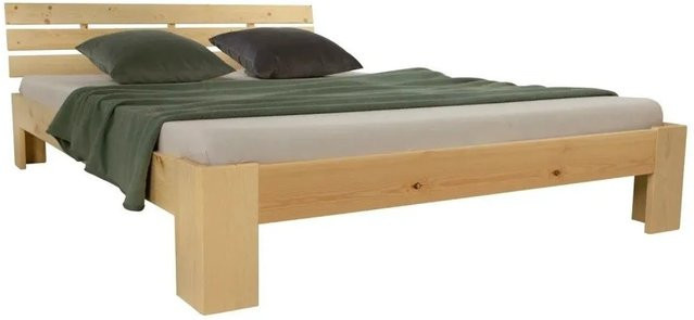 Homestyle4u Holzbett aus Kiefernholz mit Lattenrost in Braun, B/T/H: 140 x 200 x 144 cm - Bild 1