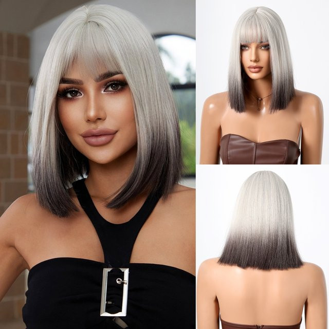 EASIHAIR Perücke, kurzer Bob, weiß, synthetisch, mit Pony, Damen - Bild 1