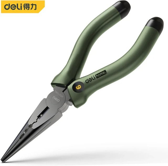 Deli Multifunktions-Spitzzange 6 Zoll mit schwarzem Griff zum Schneiden, Klemmen und Abisolieren für Elektriker und Reparaturen - Bild 1