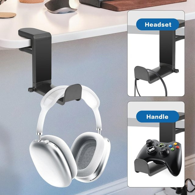 360 Grad drehbarer Kopfhörer-Aufhänger in Schwarz mit verstellbarem Gaming-Haken und Unter-Desktop-Design für eine universelle Passform - Bild 1