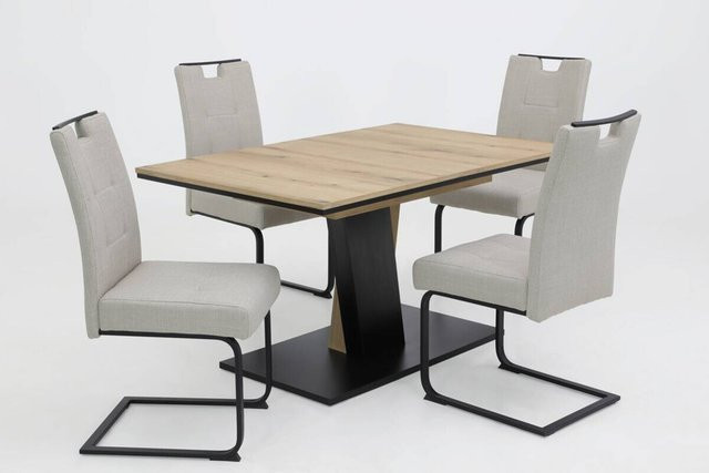 Essgruppe BEKE in Schwarz mit Tisch und Stühlen aus Holzwerkstoff, modern und ausziehbar, B/H/T: 180 x 76 x 90 cm - Bild 1
