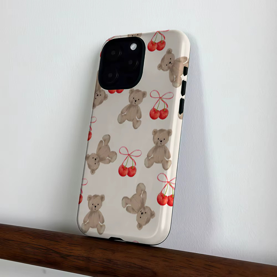 CaseLumi Matte Bumper MagSafe Hülle für iPhone 17 16 15 14 13 Pro Max mit Teddybären und Kirschen Design aus stoßfestem PC - Bild 3