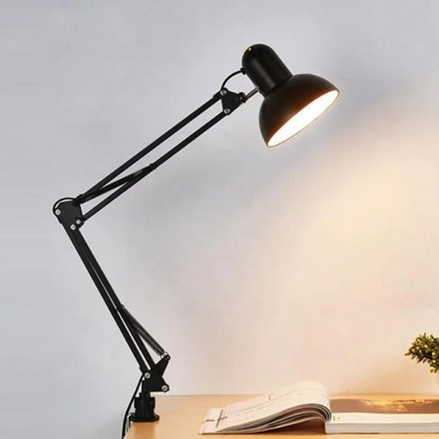 L-MANG Retro Klemmleuchte in Schwarz für E27 Glühbirnen, verstellbare Schreibtischlampe zum Anklipsen für Büro und Schlafzimmer - Bild 1