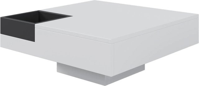 okwish Couchtisch mit LED-Lichteffekt und herausnehmbarer Aufbewahrungsbox in Weiß, modern und glänzend, B/T/H: 72 x 72 x 30 cm - Bild 1