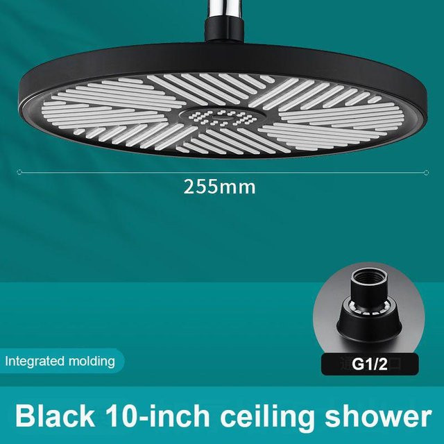 Binchi Hochdruck-Regenbrausekopf aus ABS in Schwarz, runde Deckenbrause mit Luftdruckverstärkung und G1/2 Anschluss, Durchmesser: 25,5 cm - Bild 1