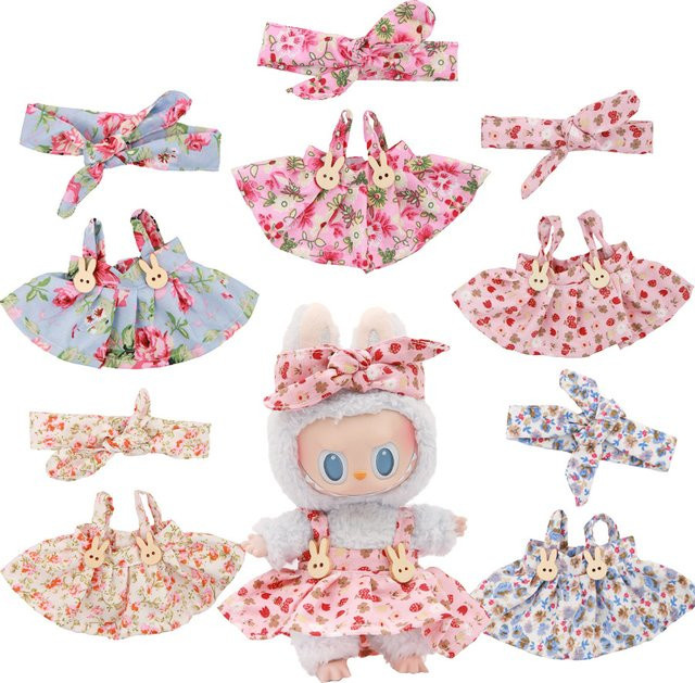 Labubu Puppenkleidung, Blumenrock, Neckholder-Kleid, Haarband, 2-teiliges Set - Bild 1