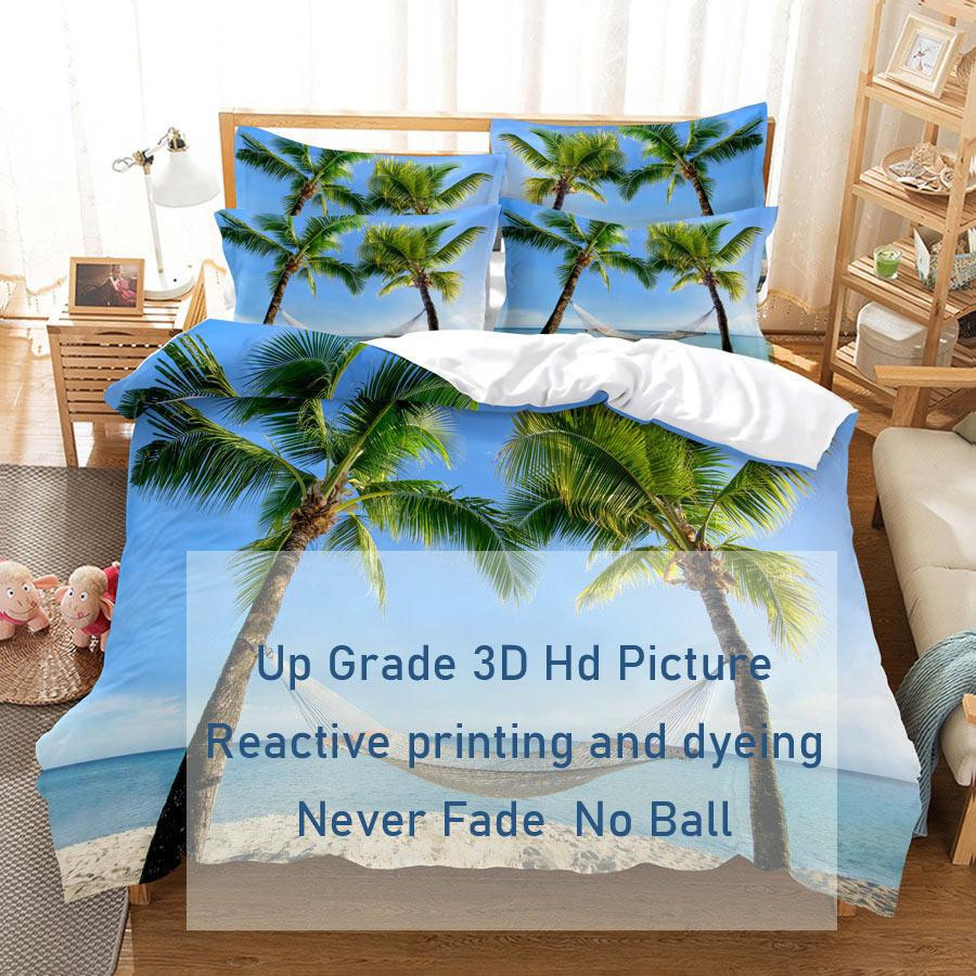 Binchi Fitness 3D-HD-Bettwäsche-Set Seaside Coconut Tree, Mehrfarbig, B/H: 135 x 200 cm - Bild 2