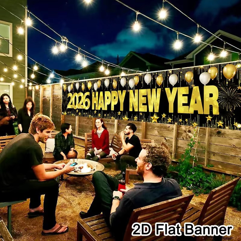 VIKAMA Neujahrs-Banner für Silvesterpartys, Mehrfarbiges Wimpel-Dekor für Garten und Innenhof, B/H: 180 x 35 cm - Bild 3
