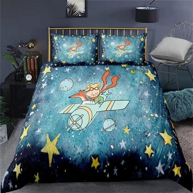 Bettwäsche Set Le Petit Prince Anime mit Bettbezug und Kissenbezug, Blau, B/H: 135 x 200 cm - Bild 1