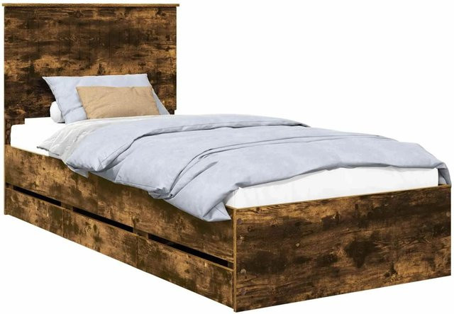 vidaXL Bettrahmen aus Ingenieursholz in Farbe Raucheiche mit Schubladen, B/T/H: 90 x 200 cm - Bild 1