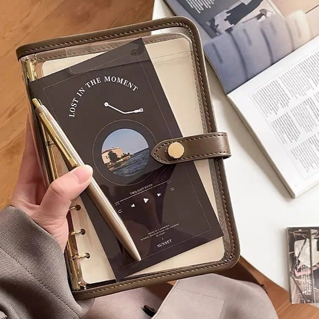 Transparentes Loseblatt Notebook im koreanischen Stil, abnehmbarer Business Planer und Tagebuch, A5, Braun - Bild 1