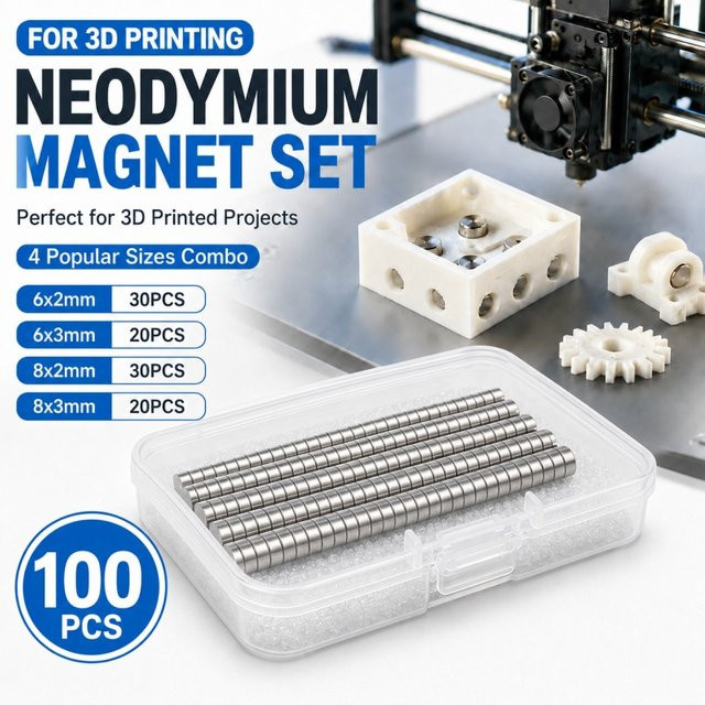 100 Stück 3D-Druck-Werkzeugset mit Neodym-Magneten in Silber für DIY-Modelle und Kühlschrankmagnete - Bild 1