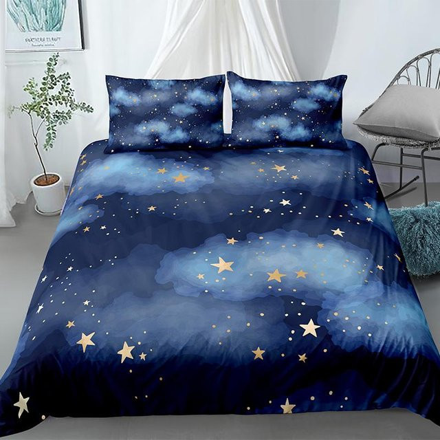 Bettwäscheset mit Sternenhimmel und Galaxie-Motiv von Binchi Outdoor Product in Dunkelblau, weiches Mikrofaser-Bettbezug-Set für Kinder und Erwachsene, Breite: 140 cm, Länge: 210 cm - Bild 1