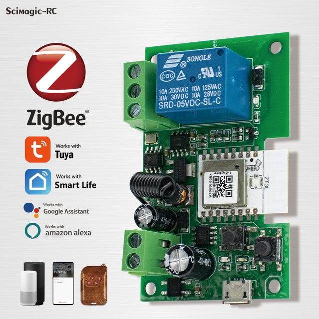 Scimagic-RC Zigbee Smart Switch Modul mit 1 Kanal Relais in Grün, kompatibel mit Alexa und Google Assistant - Bild 1