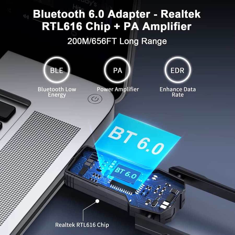 Elecpow Bluetooth 6.0 USB-Adapter für Windows 8/10/11, Langstrecken-Dongle in Schwarz - Bild 3