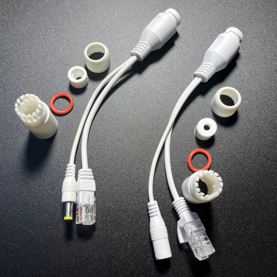 1 Paar passives POE-Adapterkabel mit RJ45-Splitter und Injektor, wasserdicht für den Außenbereich, 12–48 V, Farbe: Weiß - Bild 4