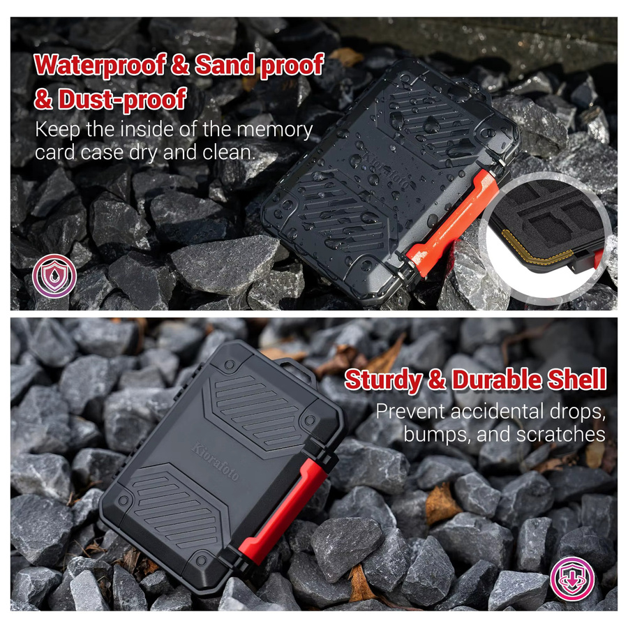 KIWIFOTOS Speicherkartenetui in Schwarz mit 22 Steckplätzen für 8 SD SDHC SDXC Karten, 12 MicroSD TF MSD Karten und 2 Nano-SIM Karten - Bild 4