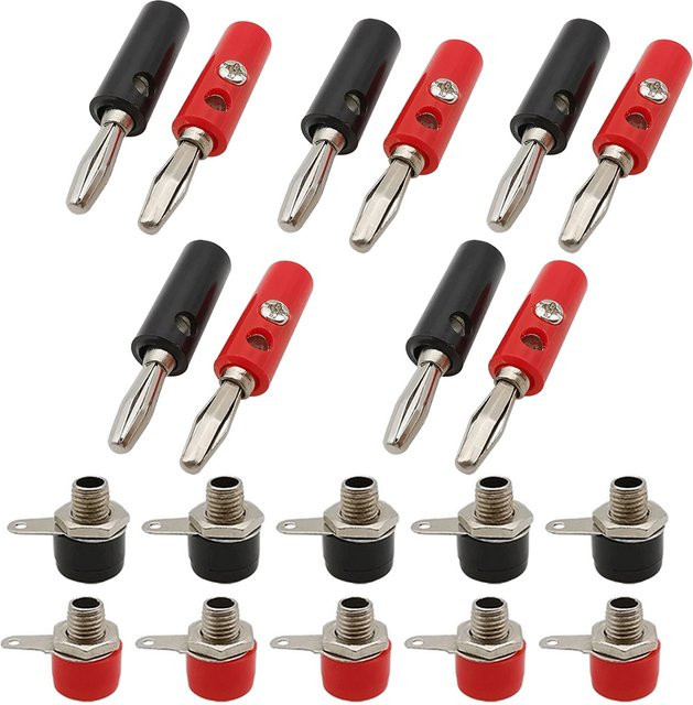 10 Paar Bananenstecker und Buchsen mit Schraubterminal als Audio Lautsprecher Adapter in Schwarz und Rot, 4mm - Bild 1