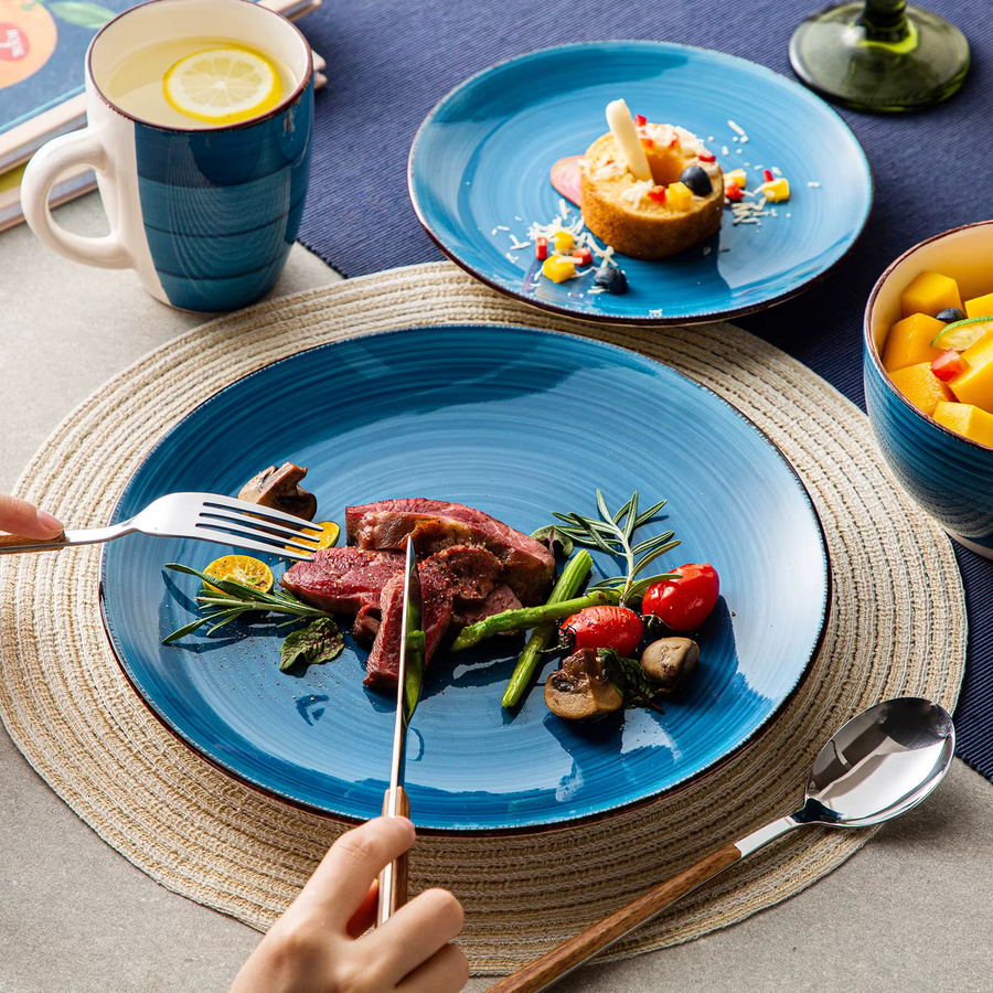 vancasso Bella Geschirrset aus Steinzeug, blau, 32-teiliges Dinner-Service mit Tellern, Desserttellern, Müslischalen und Bechern - Bild 3