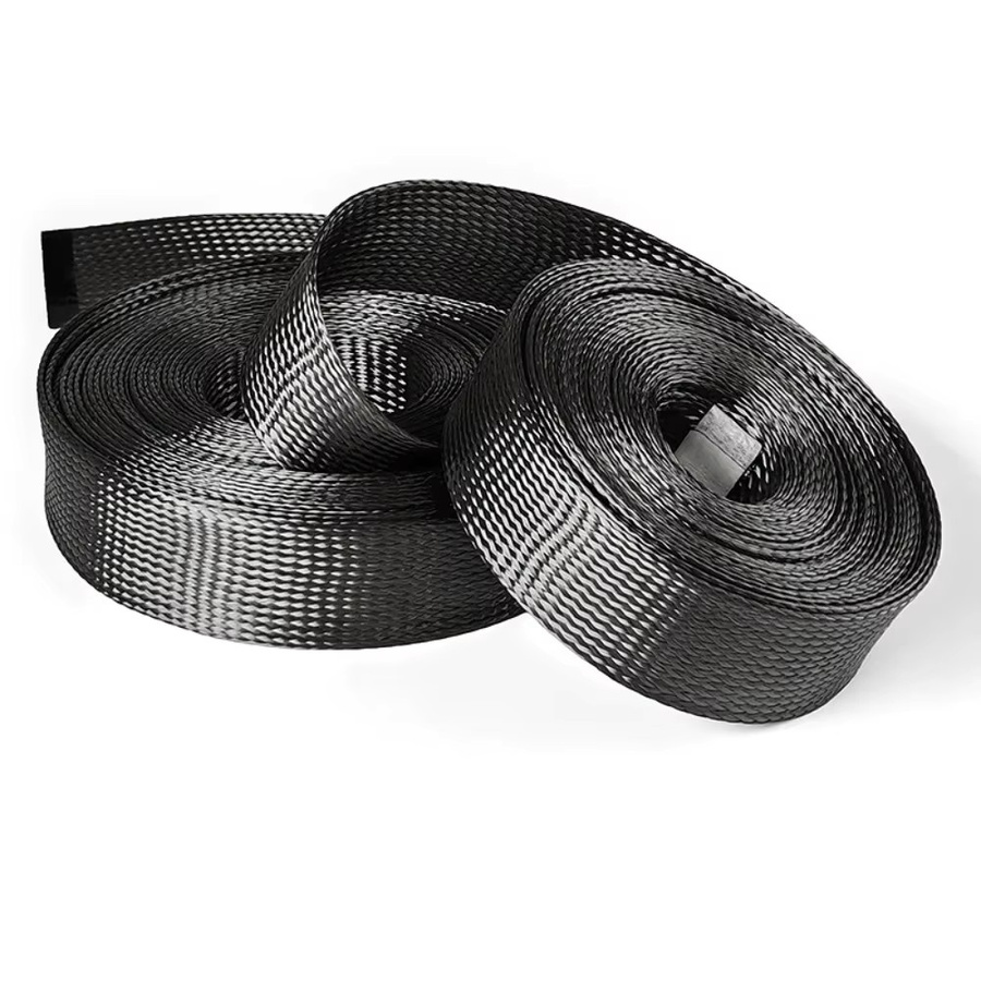 Hochtemperaturbeständige Glasfaserkabelummantelung in Schwarz mit 6 mm Hohlgeflecht als leitfähiges Band und Drahtabschirmhülle - Bild 3