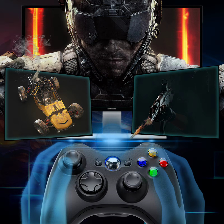 Bonacell Kabelloser 2,4G Controller für Xbox 360 und PC mit Dualer Vibration, Gamepad Joystick für Windows in Schwarz und Weiß - Bild 3